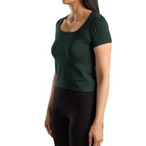 Camiseta Deportiva Personalizada para Mujer, Verde Oscuro, Corte Ajustado, Manga Corta, Cuello Redondo, Elástica, para Gimnasio, Fitness, Yoga, Transpirable - Product Image 5