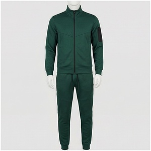 Conjunto Deportivo para Hombre en Verde Oscuro, Manga Larga, Cuello Alto, Cierre Frontal con Cremallera, Color Sólido, Transpirable, Corte Regular, para Otoño - Product Image 1