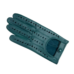 Blue Leather <b>Driving</b> <b>Gloves</b> Full Finger Breathable Perforated Adjustable Wrist Strap Unisex All Season - Product Image 6