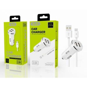 Cargador de coche 3.0A con puerto USB dual y cable para dispositivos móviles - Product Image 1