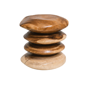 ARTERRA Premium Teak <b>Wood</b> Pedestal <b>Stool</b> Modern Stacked Side Table Luxury Accent End Table for Hotel Lobby - Product Image 2