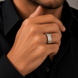925 <b>Silver</b> Moissanite <b>Ring</b> Iced Out Rectangular Pavé Set <b>Eternity</b> Band for Men Wedding Gift - Product Image 1