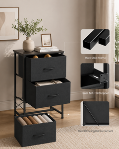 Commode moderne noire à 3 tiroirs avec structure en acier, meuble de rangement autoportant pour chambre à coucher, design en panneaux MDF - Product Image 3