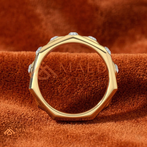 Modern 14K Gold Bezel Set Hexagonal Diamond <b>Statement</b> <b>Ring</b> | Multi-Row Geometric Lab Grown Diamond Cluster <b>Ring</b> - Product Image 2