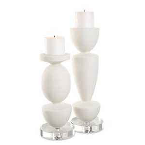 Ensemble de porte-bougies sculpturales modernes blancs avec base en cristal, forme ronde, design minimaliste nordique pour une décoration intérieure de luxe - Product Image 2