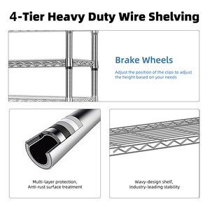 4 Tier 1000 Lbs <b>Storage</b> Shelving <b>Unit</b> Chrome Steel Organizer Wire Rack for Home <b>Kitchen</b> Office 13.7\" D X 23.6\" H - Product Image 4