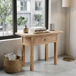 Mesa Consola de Madera de Teca para Exterior, Escritorio Lateral Sólido Natural, Muebles de Patio, Mesa de Bistró de Madera para Jardín, Mesa Auxiliar con Cajón - Product Image 2