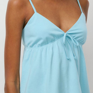 Women's Light <b>Blue</b> Strapless <b>Cami</b> <b>Top</b> Solid Color Knitted Loose Fit Breathable Casual Summer Wear With Bow Detail - Product Image 5