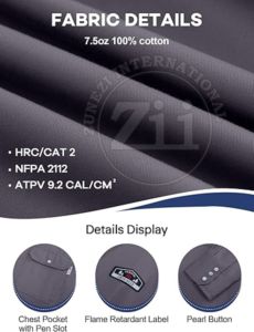 Camiseta de Trabajo Ignífuga FRC para Hombre, 7.5OZ NFPA2112/2, Protección Contra Vapores, Manga Larga, con Respirador - Product Image 4