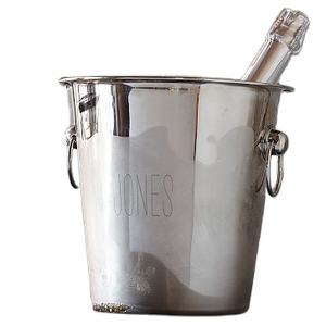 Refroidisseur à vin de luxe en argent, grand seau à glace en acier inoxydable avec poignées en anneau et base sur pied, bord festonné, bac à champagne pour bar - Product Image 2