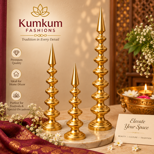 Supports à étages et sommets coniques pointus faits à la main en Inde, support Urli doré élégant pour la maison, décoration de Noël, de mariage, centre de table - Product Image 3