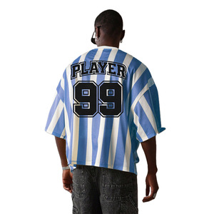 Maillot de football américain surdimensionné rayé Y2K en mesh, avec numéro graphique vintage, style streetwear hip-hop, personnalisable - Product Image 2