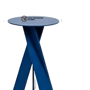 Modern Blue Iron Metal <b>Stool</b> with Crossed Legs Round Top Contemporary Designer Side <b>Stool</b> Industrial Seating for Home - Product Image 2