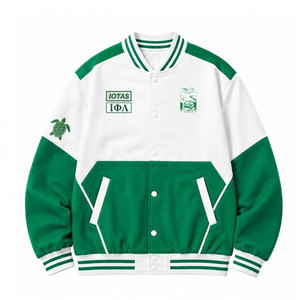 Veste universitaire Iota Phi Lambda Sorority, verte et blanche, style bomber, avec broderie de patchs, style universitaire grec, veste pour femmes grecques - Product Image 1