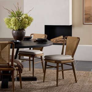 Warm Minimalist Teak Wood <b>Dining</b> <b>Chair</b> Armless Woven Cord Leisure <b>Chair</b> for Cozy <b>Dining</b> Room - Product Image 2