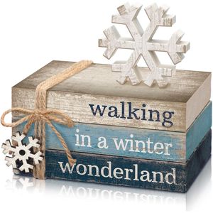 4 Piezas de Decoraciones Navideñas de Copos de Nieve para Mesa, Mini Libros de Madera, Letreros Decorativos, Bloques Decorativos para Navidad - Product Image 1