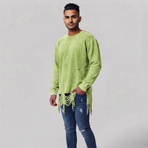 Camiseta de manga larga extragrande para hombre, estilo vintage desgastado, de algodón grueso, estilo grunge, holgada, para hombre. - Product Image 1