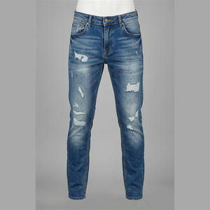 Jean en denim déchiré coupe droite pour homme, taille mi-haute, en coton, style décontracté automne - Product Image 1