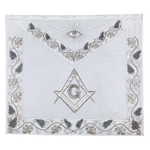 Tablier maçonnique blanc et bleu brodé avec symboles de l'œil et de la colonne, ruban simple face pour usage artisanal - Product Image 4
