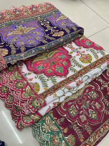 Tela Bordada para Dupatta con Espejo, 100% Poliéster, Tejido para Chales con Borde Floral para Decoración de Prendas - Product Image 1