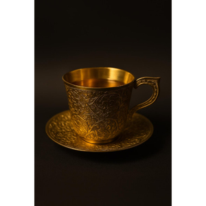 Ensemble de tasses à thé et soucoupes en laiton massif de qualité supérieure, cadeau promotionnel d'entreprise, ensemble de 2 pièces, finition brillante, passe au lave-vaisselle et au micro-ondes - Product Image 1