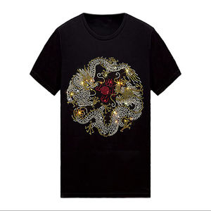 Men's & Women's Twin Dragon Rhinestone T-Shirt 2026 Deep Black Regular Fit <b>Gold</b> Silver <b>Sparkle</b> Crystal Streetwear <b>Top</b> HD - Product Image 1