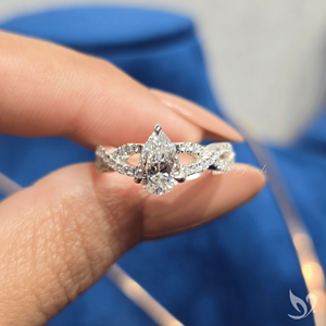 1CT Pear Shape Lab Grown Diamond Engagement <b>Ring</b> IGI Certified <b>Split</b> Pave Twist Band 10K White Gold - Product Image 4