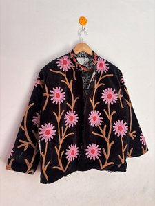 Vestidos Casuales Suzani Vintage de Terciopelo con Bordado Floral, Chaqueta con Cuello Mandarín, Corte Holgado, Manga Larga, Primavera Verano, Natural - Product Image 3