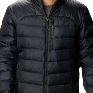 Men's Black Down Puffer <b>Jacket</b> Windproof Zipper Stand <b>Collar</b> Casual Winter Coat Regular Fit Solid Color Thick Polyester Shell - Product Image 3