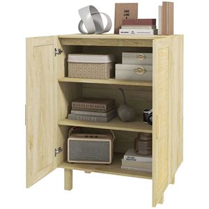 Credenza in Acciaio Inossidabile Stile Rustico/Villa in Rattan con 2 Ante e Ripiani Regolabili - Product Image 1