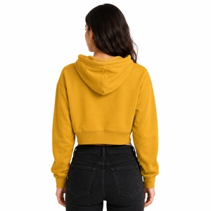 เสื้อฮู้ดครอปผู้หญิง สีเหลืองมัสตาร์ด ทรงลำลอง แขนยาว ผ้าถักนิตติ้ง คอตตอน สไตล์ฤดูใบไม้ร่วง สำหรับผู้หญิง - Product Image 2