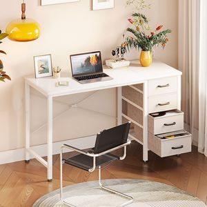 Modern <b>White</b> 40 Inch Computer <b>Desk</b> with Drawers Study Table for Student <b>Home</b> <b>Office</b> Writing <b>Desk</b> - Product Image 5