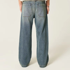 Pantalones vaqueros anchos vintage lavados para hombre, con costuras curvas, estilo baggy, de mezclilla, streetwear, ajuste holgado, azules, informales - Product Image 2