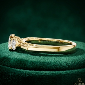 Oval Cut Lab Grown Diamond Luxury Engagement <b>Ring</b> 9K 10K 14K 18K Yellow Gold Pear Side <b>Stones</b> Wedding Gift Women IGI Certified - Product Image 2