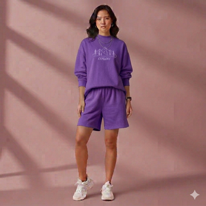 Conjunto de Camiseta de Cuello Alto y Pantalones Cortos para Mujer, Fabricación al por Mayor, 100% Algodón, Transpirable, con Logotipo Personalizado - Product Image 1