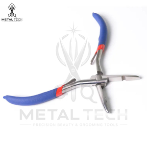 Juego de Pinzas para Remover Extensiones de Cabello con Mango Recubierto de Goma Azul, Punta Recta y Curva, Kit de Aplicación para Abridor de Anillos Micro - Product Image 5
