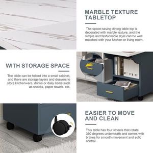 39.4\" Wood <b>Folding</b> <b>Dining</b> <b>Table</b> 4 Wheels Portable End <b>Table</b> Storage Rack Elegant Wooden <b>Folding</b> End <b>Table</b> Wheels <b>Dining</b> <b>Tables</b> - Product Image 2