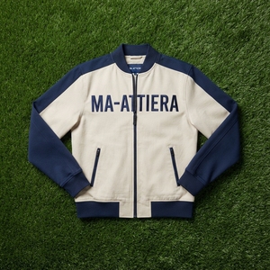 Chaqueta Bomber Color Crema y Azul Marino para Hombre, con Cierre, Estilo Casual Urbano, Chaqueta de Moda, Personalizable OEM ODM, Venta al Por Mayor - Product Image 6