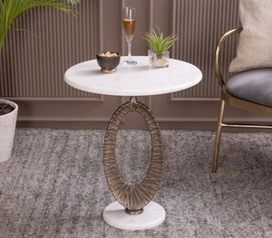 Table d'appoint en marbre blanc avec plateau et base pour la décoration de la maison, du salon, des hôtels et des villas. - Product Image 1