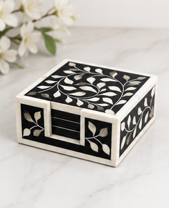 Handcrafted Bone Inlay <b>Coaster</b> <b>Set</b> For Hotels Restaurants Cafes Luxury Beverage <b>Coasters</b> With Storage Holder - Product Image 1