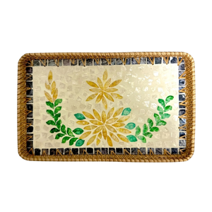 Bandeja de Servir Rectangular de Lujo de Ratán con Madreperla, Mosaico de Flores Amarillas, Organizadores Decorativos Artesanales para Mesa, Venta al por Mayor - Product Image 1