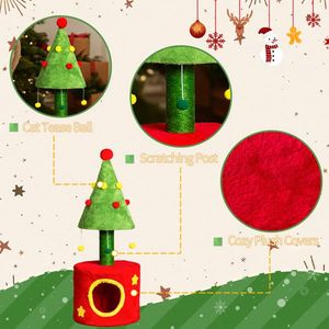 Cute 30in <b>Cat</b> <b>Scratching</b> <b>Post</b> with Hanging Red Balls Includes <b>Cat</b> House for Indoor Kitten Small <b>Cat</b> <b>Tree</b> Tower Sisal <b>Post</b> - Product Image 3