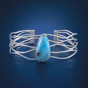 Natural Larimar Cuff Bangle Alloy Handmade <b>Adjustable</b> <b>Bracelet</b> Gemstone Jewelry Unisex Luxury Gold Plated Gift - Product Image 1