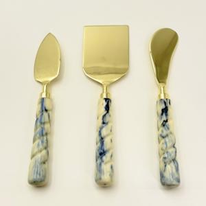 Juego de Cuchillos para Queso de Acero Inoxidable, Cubertería Inteligente para Cocina, con Mango de Resina, Acabado Dorado Pulido, Utensilios de Mesa Duraderos de Metal - Product Image 1