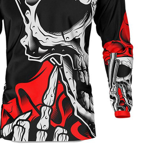 Camiseta de Motociclismo Personalizada para Hombre, Manga Larga, Sublimada, Secado Rápido, Transpirable, Diseño de Calavera Roja y Negra - Product Image 6