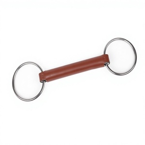Bocado de caballo envuelto en cuero marrón, de acero inoxidable, con anillo suelto y boquilla lisa, para equitación - Product Image 3