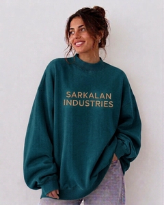 Sweat-shirt oversize à col montant pour femme en mélange polyester/coton, tissu polaire écologique et respirant, avec appliqué en feutre style universitaire, long - Product Image 1