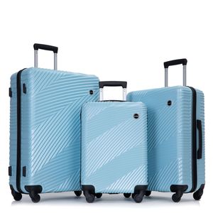 3 pezzi di peso leggero PC + ABS set bagaglio Aqua blu Spinner valigia con due ganci dimensioni 20/24/28 - Product Image 1