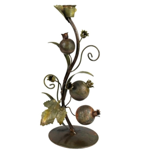 Ensemble de 2 bougeoirs en fer en forme d'arbre fruitier avec feuilles vertes et motif fraise orange pour la décoration de la maison - Product Image 2