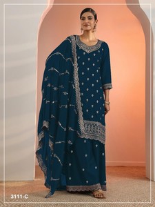 Salwar Kameez Semi-Cosido de Faux Georgette con Bordado - Estilo Moderno para Bodas y Fiestas de Diwali - Product Image 3